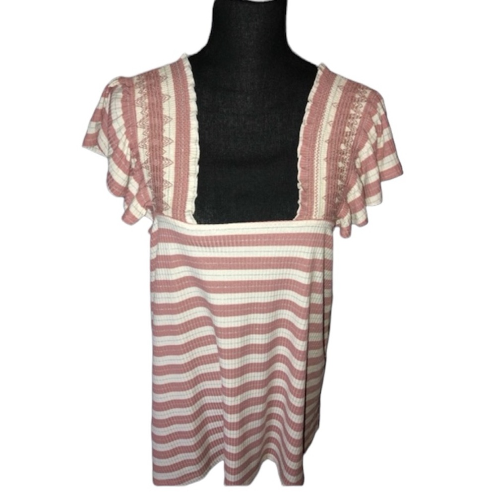 BNWT’s “Heimish” Pink & White Ruffled Stripe Top